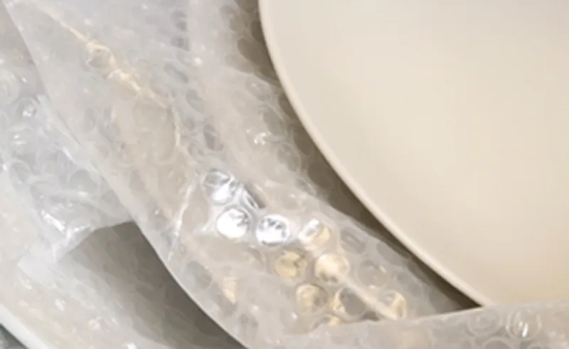 Dinner plate wrapped in bubble wrap